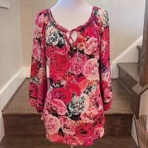 Anthropologie Vanessa Virginia Silk Pink Floral Blouse Size Small
